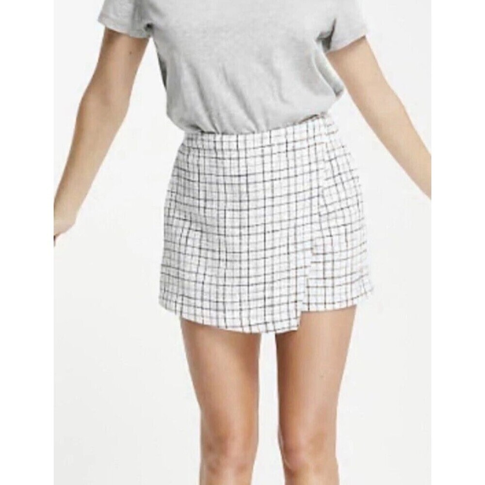 Abercrombie Fitch Skirt Skort Large White Blue Plaid Cotton Mini Prep New Tweed
